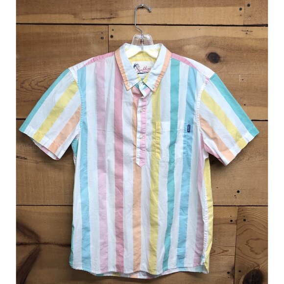 Chubbies 1/2 Button But Short Sleeve Striped Shirt Mens Size Medium Retro Pocket - Picture 1 of 10